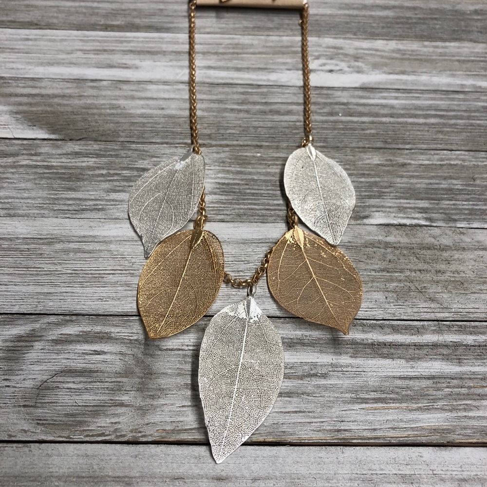 Gold & Silver Leaf Necklace and Earrings Set
